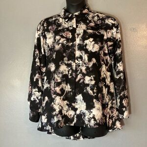 Simply Vera Vera Wang Black Purple Gray Button Up Blouse